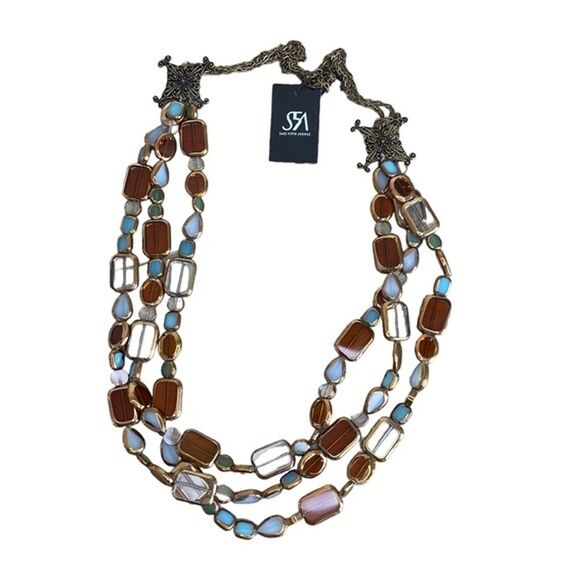 SFA Multi Layer Glass Beaded Necklace in Clear, Amber, Lt Blue & Gold - Picture 3 of 7